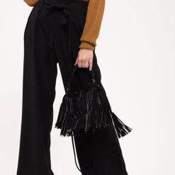 Belted Woven Paperbag Pants | Black Wide Leg Pants