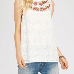 Floral Embroidered Boat-Neck Sleeveless Top Jolie Vaughan Mature Women's Online Clothing Boutique