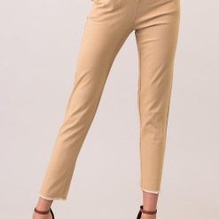 Frayed Ankle Drawstring Khaki Capris