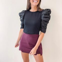 Cut-Out Mini Skort – Burgundy