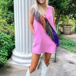 Diagonal Metallic Fringe Dress – Queen Of Sparkles