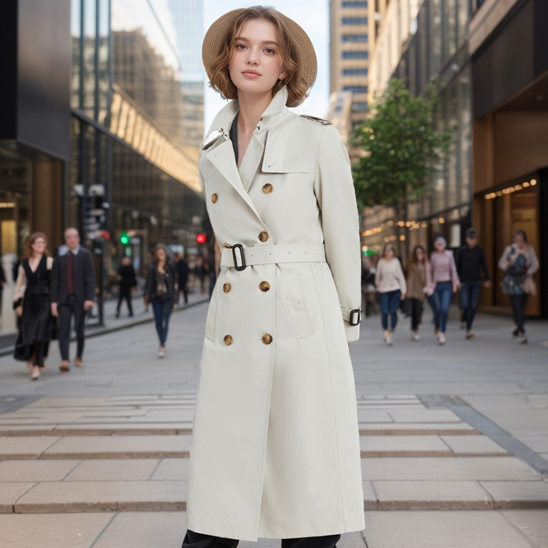 Popular Trench Coat Women 2024 Autumn And Winter New Mid-Length Coat White_2