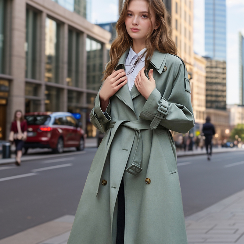 Popular Trench Coat Women 2024 FallWinter New Mid-Length Coat Green