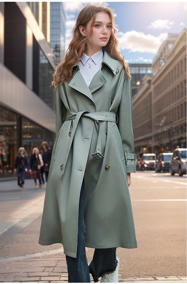 Popular Trench Coat Women 2024 FallWinter New Mid-Length Coat Green_1