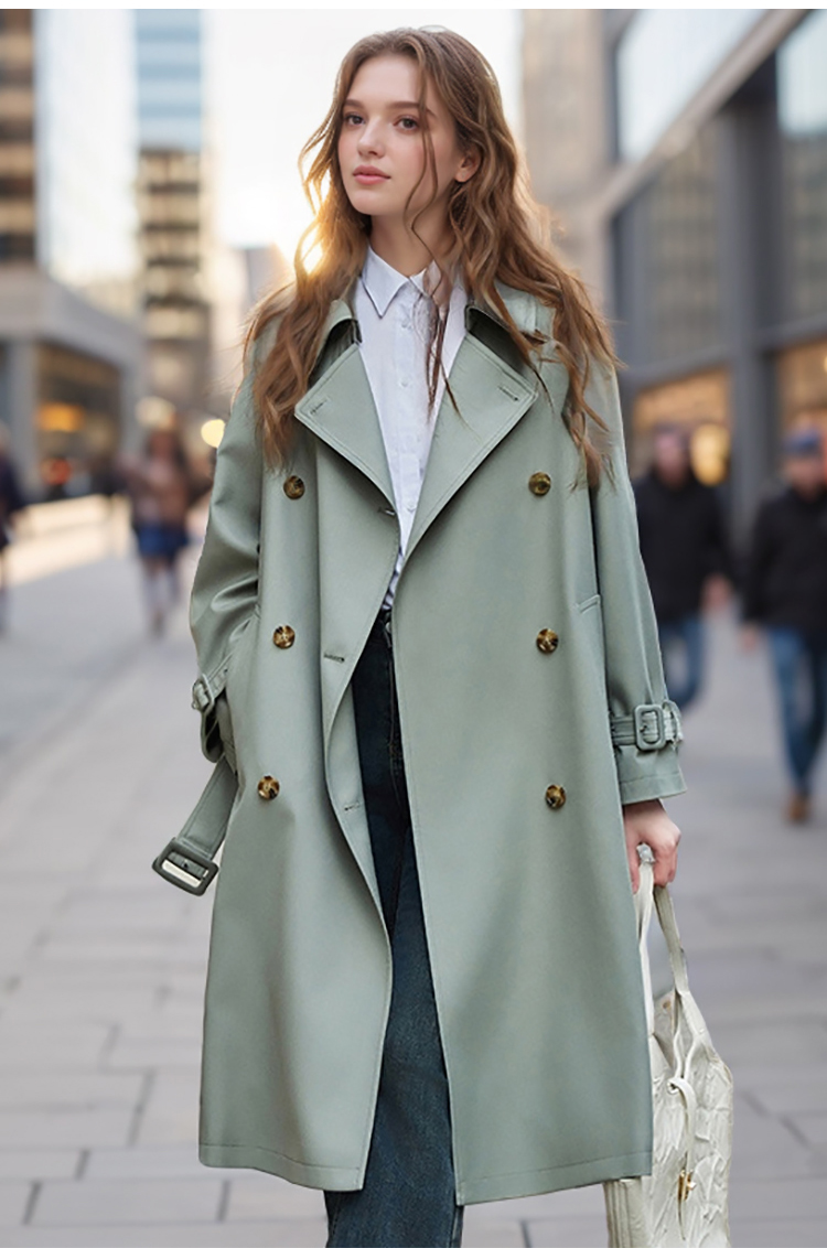 Popular Trench Coat Women 2024 FallWinter New Mid-Length Coat Green_2
