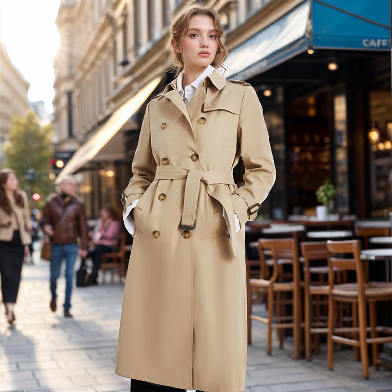 Popular Trench Coat Women 2024 FallWinter New Mid-Length Coat Khaki_1